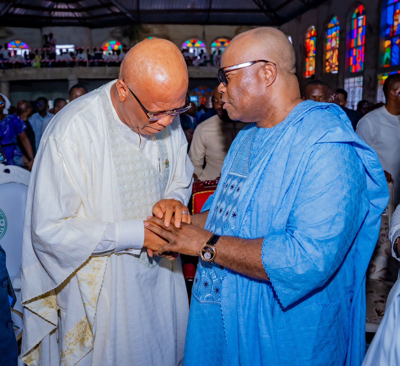 Akwa Ibom Governor; Pastor Umo Eno in a tete-a-tete with the Distinguished Senator Akpabio...